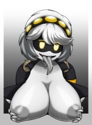 1girls alternate_version_available big_breasts blowjob breast_grab breasts female female_only grey_hair grey_skin high_resolution highres hires kasurnica looking_at_viewer murder_drones robot robot_girl robot_humanoid solo tagme tongue tongue_out v_(murder_drones) yellow_eyes