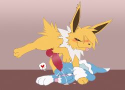 anatomically_correct anatomically_correct_genitalia animal_genitalia animal_penis big_penis blush bodily_fluids brionne canid canine canine_penis canis cum cum_on_face domestic_dog duo eeveelution generation_1_pokemon generation_7_pokemon genital_fluids genitals hand_holding hi_res jolteon knot male male/male mammal marine nintendo penis pinniped pokémon_(species) pokemon pokemon_(species) seal simple_background vogold