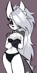 black_hair black_nose bobas breasts furry grey_body grey_fur grey_hair hellhound helluva_boss loona_(helluva_boss) pabloxloona red_eyes white_body white_fur white_hair wolf wolf_ears wolf_girl wolf_tail