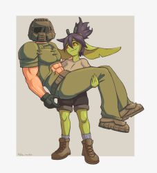 doom doom_(series) doom_slayer_(doom) female goblin goblin_female green_skin id id_software original_character size_difference wholesome