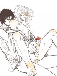 2boys anal anal_sex blush canon_crossdressing crossdressing erection from_behind gay gintama gintoki_sakata holding_penis huang_only male male_only male_urethral_insertion off_shoulder official_alternate_costume open_clothes open_mouth paako partially_colored penis sakamoto_tatsuma sitting_on_lap sitting_on_person sounding spread_legs sunglasses sweat sweatdrop twintails uncensored urethral urethral_insertion urethral_penetration yaoi