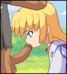 2d 2d_animation animated big_penis blonde_hair blowjob blue_eyes colette_brunel fellatio field gif girl kyrieru pixel_animation pixel_art