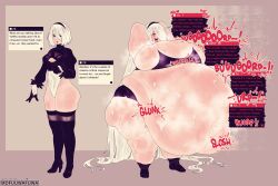 1girls android arms_behind_head ass bbw belly belly_button big_belly big_breasts blue_eyes boob_window bra breasts burp burping chubby_female clothed fat female headband leotard long_hair mofuuwafuwa nier nier:_automata nier_(series) overweight red_eyes ripped_clothing square_enix sweat tongue tongue_out weight_gain white_hair yorha_2b