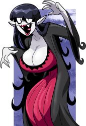 cleavage countess_ruby fangs halloween long_hair pale_skin pointy_ears red_dress red_lipstick scary_godmother_(series) superspoe tongue_out vampire