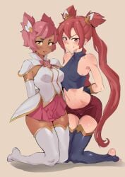 1futa 1girls balls breasts bulge bulge_through_clothing cafin clothed clothing dark-skinned_futanari dark_skin duo female flaccid flaccid_penis fully_clothed futanari hair_ornament human hyperfapper_(editor) jinx_(league_of_legends) kneeling league_of_legends light-skinned_female light_skin looking_at_viewer nipples_visible_through_clothing penis penis_under_clothes penis_under_dress penis_under_skirt restrained small_penis star_guardian_jinx star_guardian_series star_guardian_taliyah taliyah third-party_edit tied_up