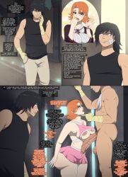 1girls 2boys ass ass_focus big_penis black_hair bubble_butt cardin_winchester cheating comic contingency cucked_by_bully dumptruck_butt english_text lie_ren netorare nora_valkyrie ntr orange_hair rwby tagme text