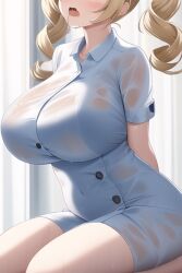 1girls aged_up ai_generated alternate_body_type alternate_breast_size barbara_(genshin_impact) blonde_hair breasts eyes_out_of_frame female genshin_impact hips huge_breasts long_hair nai_diffusion nurse nurse_costume nurse_outfit stable_diffusion thick_thighs thighs twintails white_clothing wide_hips