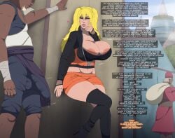 1boy 1girls big_penis blonde_hair bulge comic contingency dark-skinned_male dark_skin english_text female interracial large_breasts male naruko naruto rule_63 text twintails uzumaki_naruto