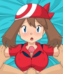 1girls alternate_breast_size big_breasts breasts clothed may_(pokemon) nowhereman paizuri paizuri_lead_by_male partial_male penis pokemon pokemon_rse straddling straddling_paizuri straight