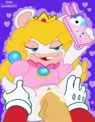 anthro blonde_hair bodily_fluids crossover cum cum_in_pussy cum_inside duo female genital_fluids genitals hair hi_res lagomorph leporid male male/female mammal mario mario_(series) mario_+_rabbids mario_+_rabbids:_kingdom_battle nintendo penis praiz princess pussy rabbid rabbid_peach rabbit raving_rabbids recording royalty selfie short_stack shortstack snailbail22 ubisoft vaginal_penetration video_games