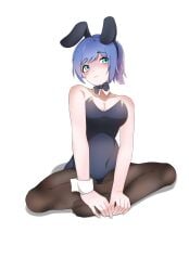 aqua_eyes blue_hair bowtie bunny_costume bunny_ears bunnysuit ezra_(dinosaury) indie_virtual_youtuber leotard pantyhose virtual_youtuber