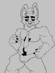 1boy abs animatronic anthro briefs bulge canine domestic_dog fur furry gay genitals green_eyes hand_on_hip kisaxer! looking_at_viewer male male_only moobs muscular muscular_male nipples pecs penis prophecyx sketch smiling steam tie top_hat underwear unfinished wolf youtube_hispanic youtuber youtuber_boy