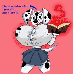 101_dalmatian_street 101_dalmatians anthro breast_expansion breast_squeeze canine dee_dee_(101_dalmatians) disney luxioboi22 nipples_visible_through_clothing spellbook what