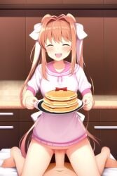 ai_generated cowgirl_position doki_doki_literature_club eyes_closed green_eyes happy male_pov monika_(doki_doki_literature_club) nai_diffusion pancakes plate pov sex smile stable_diffusion wholesome