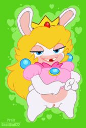 anthro crossover female genitals hi_res lagomorph leporid mammal mario_(series) mario_+_rabbids mario_+_rabbids:_kingdom_battle nintendo praiz pussy rabbid rabbid_peach rabbit raving_rabbids short_stack shortstack snailbail22 solo teasing ubisoft video_games