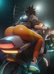 1girls 2022 3d ass big_ass blizzard_entertainment breadblack brown_hair chronal_accelerator clothed clothing female female_only footwear handwear harness human lena_oxton light-skinned_female light_skin overwatch pale_skin rear_view short_hair solo solo_female tight_clothing tracer vehicle