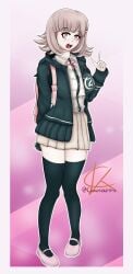 alternate_version_available bag black_socks chaotickentro danganronpa danganronpa_2:_goodbye_despair female female_only hoodie nanami_chiaki pink_eyes school_uniform skirt socks straight_hair thigh_socks thighhighs