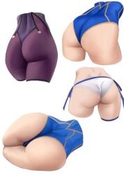 3girls artoria_pendragon artoria_pendragon_(lancer) ass ass_focus bikini blue_leotard bodysuit close-up clothed clothed_female dat_ass fat_ass fate_(series) female female_focus female_only highleg highleg_leotard human leotard light-skinned_female light_skin multiple_girls mysterious_heroine_x scathach_(fate) simple_background skin_tight solid_color_background swimsuit white_background white_bikini yamaneko_(tkdrumsco)