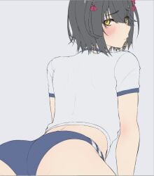 1boy arched_back ass black_hair blush crossdressing femboy girly hairclip karasu_(jjwh2832) male male_only mashiro_(nijisanji) mashiro_meme nijisanji otoko_no_ko otokonoko panties tomgirl trap virtual_youtuber yellow_eyes