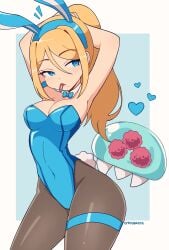 blonde_hair bunny_ears bunnysuit cremanata metroid metroid_(creature) ponytail samus_aran