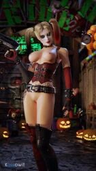 1girls 3d 3d_(artwork) angry animated armwear batman:_arkham_city batman_(series) belt blender blender_cycles blonde_hair bouncing_breasts casual clothing corset dc dc_comics dialogue dyed_hair exposed_breasts exposed_nipples exposed_pussy female female_only firearm footwear functionally_nude functionally_nude_female halloween handgun handwear harley_quinn harley_quinn_(arkham) harley_quinn_(arkham_city) human jiggle kassowit kittenvox legwear lipstick looking_at_viewer midriff navel neckwear pale_skin partially_clothed partially_nude rocksteady_studios sound tagme tattoo tattoo_on_waist twintails video video_game video_game_character video_games voice_acted weapon