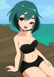 1girls cleavage cremanata female female_only green_hair gwen_(tdi) lipstick pier smile solo tagme total_drama_island turquoise_hair