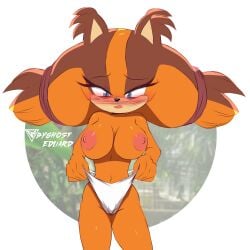 1girls anthro badger black_nose blue_eyes blush breasts byghosteduard furry furry_breasts furry_female furry_only large_breasts nipples panties sega solo solo_female sonic_(series) sonic_boom sonic_the_hedgehog_(series) sticks_the_badger sticks_the_jungle_badger sticks_the_tejon tagme topless