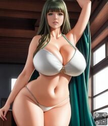 2022 ai_generated big_breasts bulging_breasts green_hair long_hair looking_at_viewer milf original original_character stable_diffusion thick_thighs voluptuous voluptuous_female zaloran