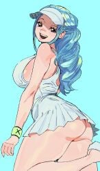 ass female female_only from_behind looking_at_viewer nefertari_vivi one_piece solo tennis_outfit tennis_uniform upskirt visor whoopsatro