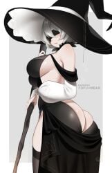 1girls android android_girl ass back back_view blindfold breasts bubble_ass bubble_butt dress female hips huge_ass large_breasts nier nier:_automata short_hair slim_waist thick_thighs thighs tofuubear white_hair wide_hips witch_costume witch_hat yorha_2b