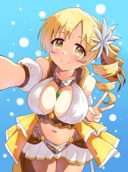 ass bikini blonde_hair drill_hair erect_nipples female human ka-9 magia_record:_mahou_shoujo_madoka_magica_gaiden mahou_shoujo_madoka_magica open_hand seductive_smile smile tomoe_mami white_skin young younger_female