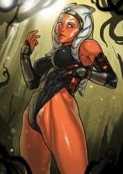 1girls abs abs_visible_through_clothing ahsoka_tano alien alien_girl arm_up armor armwear athletic_female background bare_legs black_leotard blue_eyes bodysuit breasts circlet clothed clothed_female clothing colored_skin corvus_(planet) cowboy_shot curvy day detached_sleeves erect_nipples erect_nipples_under_clothes eyelashes eyes facial_tattoo female female_only fingerless_gloves fingernails forehead forehead_jewel forest ganassa gloves hand_on_waist high_resolution highleg highleg_leotard horn humanoid impossible_clothes impossible_leotard jedi jedi_knight jungle large_breasts latex legs leotard lips long_gloves long_hair looking_at_viewer medium_breasts muscular_female nails nature nipple_bulge nipples open_eyes orange_body orange_skin outdoors pose pubic_tattoo shiny_skin signature skin_tight solo standing star_wars sunlight tattoo tentacle tentacle_hair the_mandalorian thighs togruta vambraces wide_hips