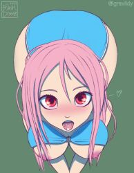 ambiguous_pov ass big_ass big_breasts big_butt blue_bikini blush female_only graviidy human kneeling kuroko's_basketball kuroko_no_basuke long_hair looking_at_viewer momoi_satsuki open_mouth pink_hair pov pov_eye_contact red_eyes simple_background solo_female tongue watermark