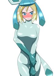 1girls 2020s 2022 5_fingers alternate_costume alternate_version_at_source alternate_version_available awkward blonde_hair blue_bodysuit blue_clothing blue_eyes blush bodysuit breasts cameltoe closed_mouth clothing cosplay eyes female female_focus female_only femsub flustered glaceon_(cosplay) glossy hair hand_on_waist hat holding_arm holding_own_arm human human_only irida_(pokemon) kurimanju large_breasts light-skinned_female light_skin looking_away nintendo open_eyes png pokemon pokemon_(cosplay) pokemon_legends:_arceus pokesuit rubber rubber_clothing rubber_suit shiny_clothes solo standing sweat tail tight_clothing white_background