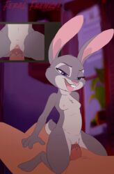 anthro bedroom_eyes bodily_fluids breasts clitoris cowgirl_position devious disney duo ears_up eyelashes female flat_chest from_front_position genital_fluids genitals girl_on_top hands_behind_back hi_res human human_on_anthro humanoid_genitalia interspecies judy_hopps lagomorph leporid looking_at_another male male/female mammal narrowed_eyes nipples on_bottom on_top paloma-paloma penetration preview purple_eyes pussy pussy_juice rabbit seductive sex size_difference straddling vaginal_penetration zootopia