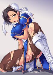 amei_sumeru breasts bukkake censored chun-li cum erect_nipples female female_only highres human pantyhose pussy solo street_fighter torn_clothes torn_pantyhose