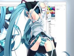 anal anal_insertion anal_object_insertion aqua_hair armpits arms_up bondage buttplug female_only hatsune_miku long_hair murakami_suigun panties restrained sex_toy skirt skirt_lift solo striped striped_panties thighhighs underwear usb vocaloid