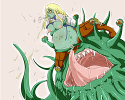 6rinne agrias_oaks all_the_way_through armor arms_behind arms_behind_back blonde_hair braid breasts corruption female final_fantasy final_fantasy_tactics green_skin huge_tongue inflation long_hair long_tongue malboro midriff monster monster_girl morbol nipple_penetration nipples open_mouth orange_eyes pants pregnant simple_background single_braid spread_legs stomach_bulge tentacles tongue transformation what