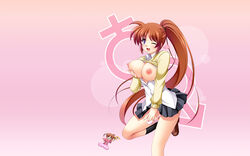 b-gata_h-kei blue_eyes breasts cosplay ero-gami_yamada long_hair mahou_shoujo_lyrical_nanoha mahou_shoujo_lyrical_nanoha_strikers narutaki_shin open_clothes open_shirt panties panty_pull parody ponytail pussy shirt shirt_lift takamachi_nanoha tied_hair uncensored underwear yamada_(b-gata_h-kei)