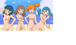 4girls dawn_(pokemon) female female_only human human_only kasumi_(pokemon) kris_(pokemon) may_(pokemon) multiple_girls no_bandana nude pokemon pokemon_dppt pokemon_gsc pokemon_rgby pokemon_rse poorly_cropped uncensored