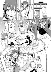 azusa_nakano_(k-on!) camcorder comic female human human_only k-on! mio_akiyama_(k-on!) monochrome multiple_girls partially_translated pushing ritsu_tainaka_(k-on!) school_uniform short_hair tehen text tied_hair translation_request tribadism tsumugi_kotobuki_(k-on!) twintails ui_hirasawa_(k-on!) walk-in yui_hirasawa_(k-on!) yuri