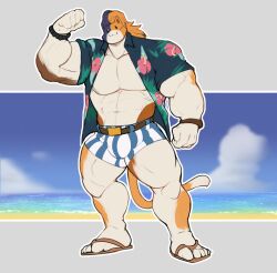 abs anthro bara buff feet feline flexing fortnite furry gay male male_only meowscles_(fortnite) muscular muscular_arms muscular_legs muscular_male muscular_thighs pecs purradise_meowscles sandals tail