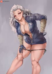 dorohedoro hessra looking_at_viewer lowres muscular_female noi_(dorohedoro) panties partially_clothed red_eyes thick_thighs velminth white_hair