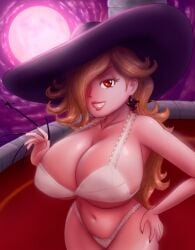 1girls 2022 alcina_dimitrescu_(cosplay) alternate_breast_size big_breasts big_hat blonde_hair bulging_breasts capcom crossover dark_sky earrings g_string hand_on_thigh huge_breasts large_breasts lingerie long_hair looking_at_viewer mario_(series) moon moonlight night_elf nintendo pale-skinned_female pale_skin princess_rosalina purple_sky red_eyes resident_evil resident_evil_8:_village saf-404 saf_404 safartwoks safartworks smiling_at_viewer super_mario_galaxy tagme warcraft white_lingerie