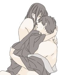 2boys androgynous black_hair embrace gay gintama hand_on_another's_head hijikata_toshiro implied_anal implied_sex katsura_kotarou kimono long_hair long_hair_male male male_only mio_bj off_shoulder open_clothes open_kimono pale-skinned_male pale_skin profile sitting_on_lap sitting_on_person sweat yaoi