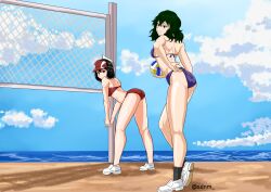 2girls ankle_socks anklehighs ass beach beach_volleyball bikini black_socks female_focus female_only kodai_yui looking_at_viewer my_hero_academia socks sudoname swimsuit tokage_setsuna volleyball volleyball_net yui_kodai