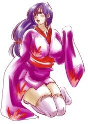 big_breasts blush colored_sketch female female_only full_body genderswap_(mtf) gintama katsura_kotarou kimono long_hair matsuee_(fiance_sensha) obi official_alternate_costume purple_hair rule_63 short_kimono sitting solo thick_thighs thighhighs tied_hair white_legwear white_thighhighs wide_sleeves zettai_ryouiki zurako