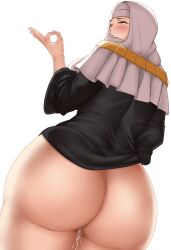 1girls ass back back_view bottomless bottomless_female bubble_butt fate/grand_order fate_(series) female female_only hips huge_ass kymp light-skinned_female light_skin no_panties nun nun's_habit nun_outfit sesshouin_kiara slim_waist solo solo_female thick_thighs thighs wide_hips yellow_eyes