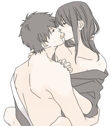 2boys androgynous black_hair embrace french_kiss gay gintama hijikata_toshiro implied_anal implied_sex katsura_kotarou kimono kissing long_hair long_hair_male looking_at_another male male_only mio_bj off_shoulder open_clothes open_kimono open_mouth sweat tongue_out yaoi