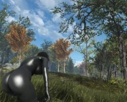 1girls 3d animated ass big_ass blue_sky bodysuit cloud fallout fallout_4 female female_only from_behind game_mod grass latex mod no_sound outdoors skin_tight_suit sole_survivor_(female) thick_thighs tight_clothing tree video